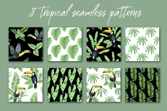 8 Watercolor Tropical Seamless Patterns for Branding and Marketing