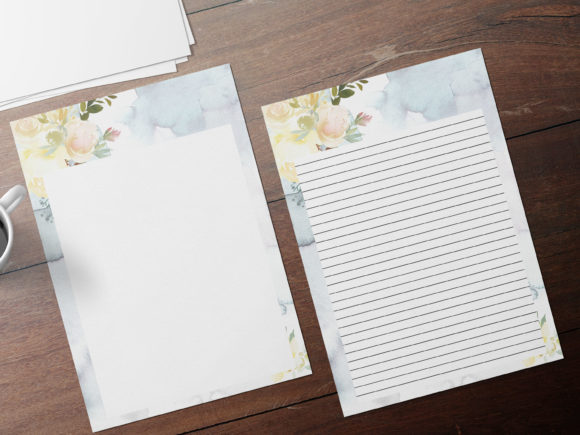 Blue Splotches Watercolor Stationary for Print Templates