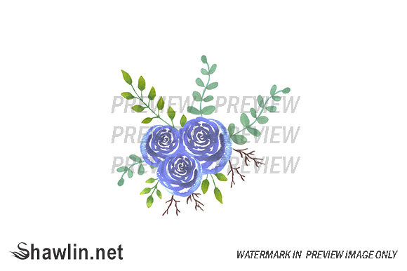 Blue Watercolor Roses Bouquet Web Elements