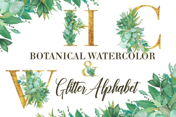Botanical Watercolor Glitter Alphabet for Crafts Projects
