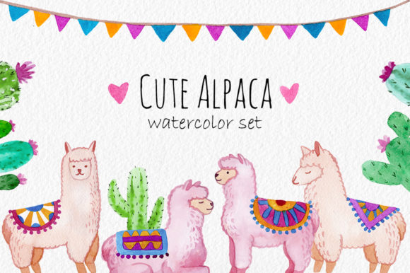 Cute Alpaca Watercolor Cliparts for Crafts