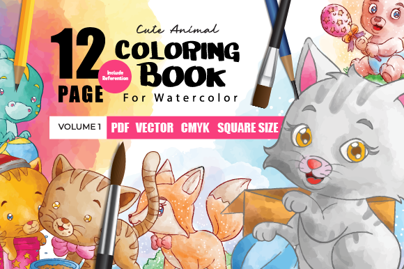 Cute Animal Coloring Book for Watercolor: A Playful Graphic Design Asset for Branding