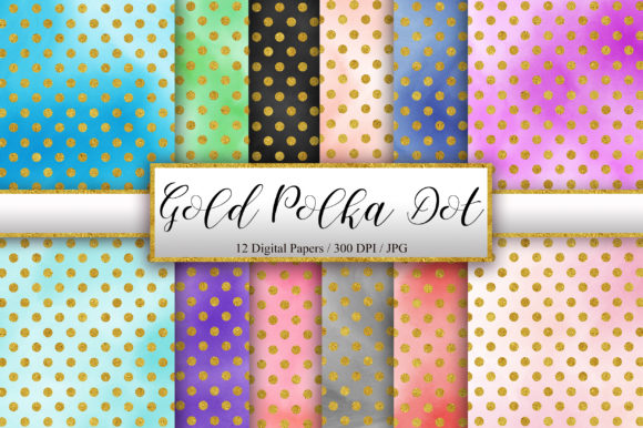 Gold Polka Dot Watercolor Background and Patterns
