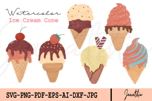 Ice Cream Cone Watercolour Clip Art Set Review for Embroidery Projects