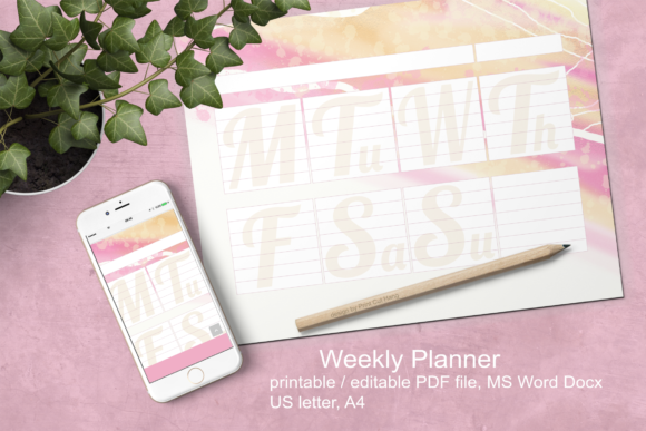 Pink Watercolor Weekly Planner A4: A Versatile Print Template for Local Business Branding