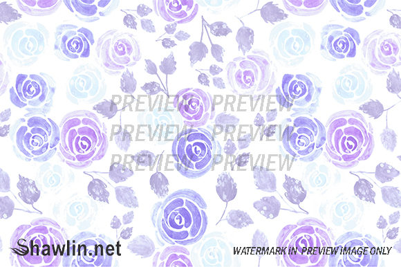 Purple Watercolor Roses and Patterns
