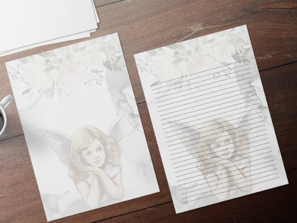 Watercolor Angel Stationary Sheets for Print Templates & Creative Projects