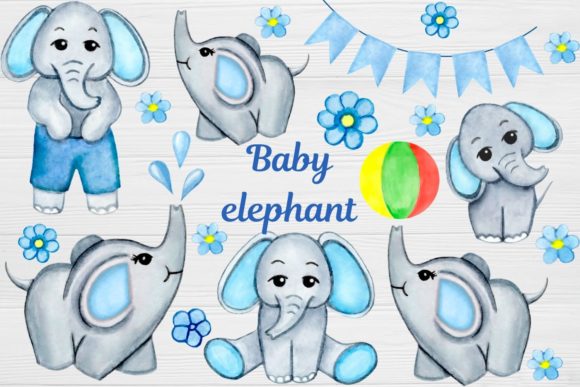 Watercolor Elephant Clip Art, Boy Crafts