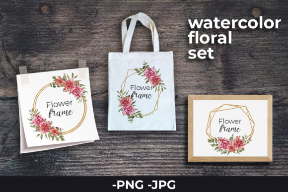 Watercolor Floral Frame Set Clip Art for Crafts and Editorial Design