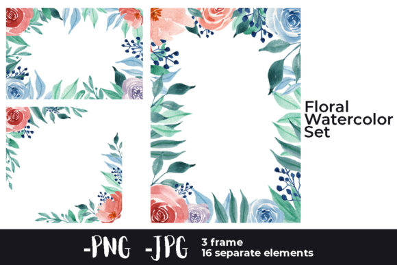Watercolor Flower Rose Square Frame Set for Crafts