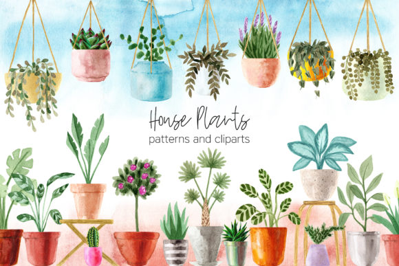 Watercolor House Plants. Cliparts for Crafts