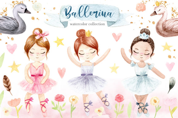 Watercolor Little Ballerina. Cliparts for Crafts