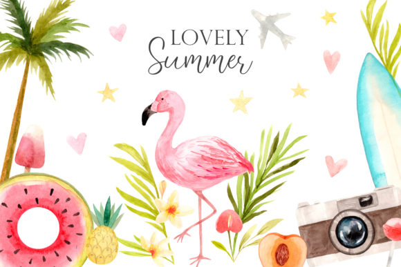 Watercolor Lovely Summer Clipart and Decorative Elements