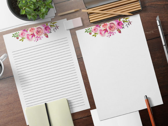 Watercolor Pink Roses Note Paper: A Versatile Print Template for Creative Branding