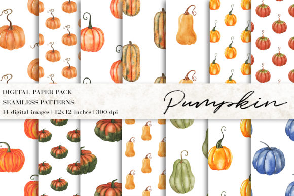 Watercolor Pumpkin Patterns for Autumn-Themed Design Projects