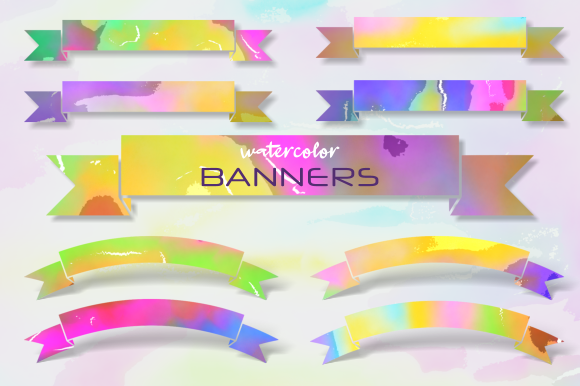 Watercolor Ribbon Banner Wash Borders for Graphic Templates
