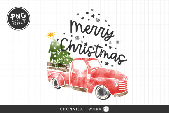 Watercolor Truck for Christmas Printing: A Festive Print Template Asset