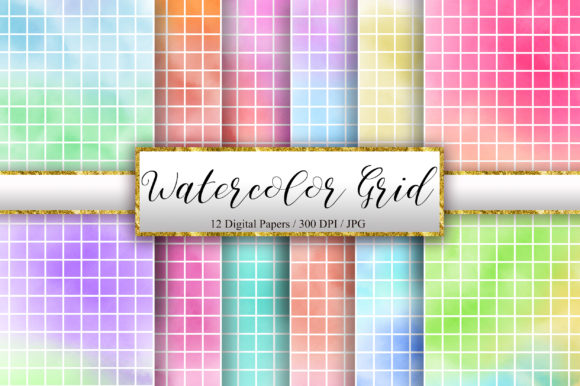 Watercolor White Grid Digital Papers for Patterns